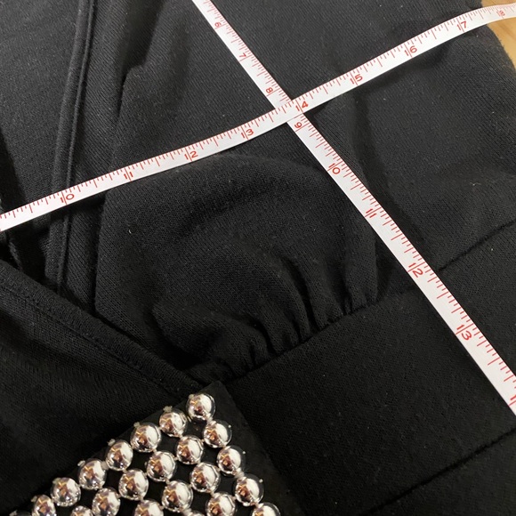 Dots Jet black cocktail dress - shorter with large silver beads & chain  Sz: L - Picture 6 of 8